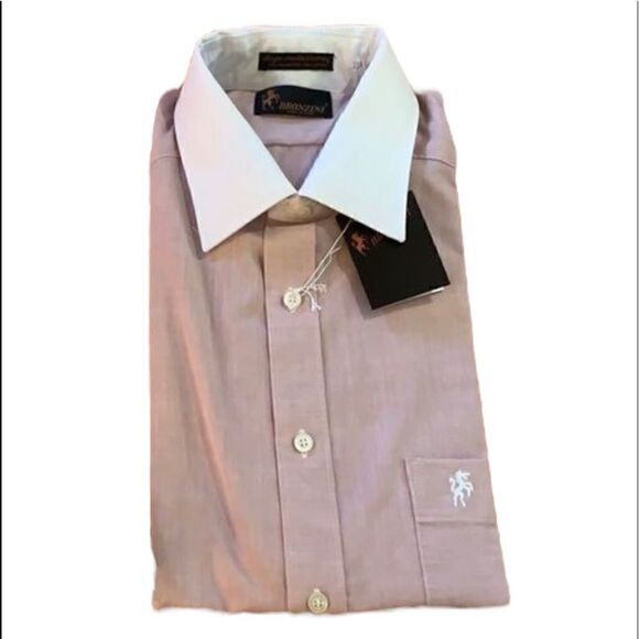 Vintage Bronzini Pink Dress Shirt with contrasting White collar size 15.5 - Picture 2 of 7